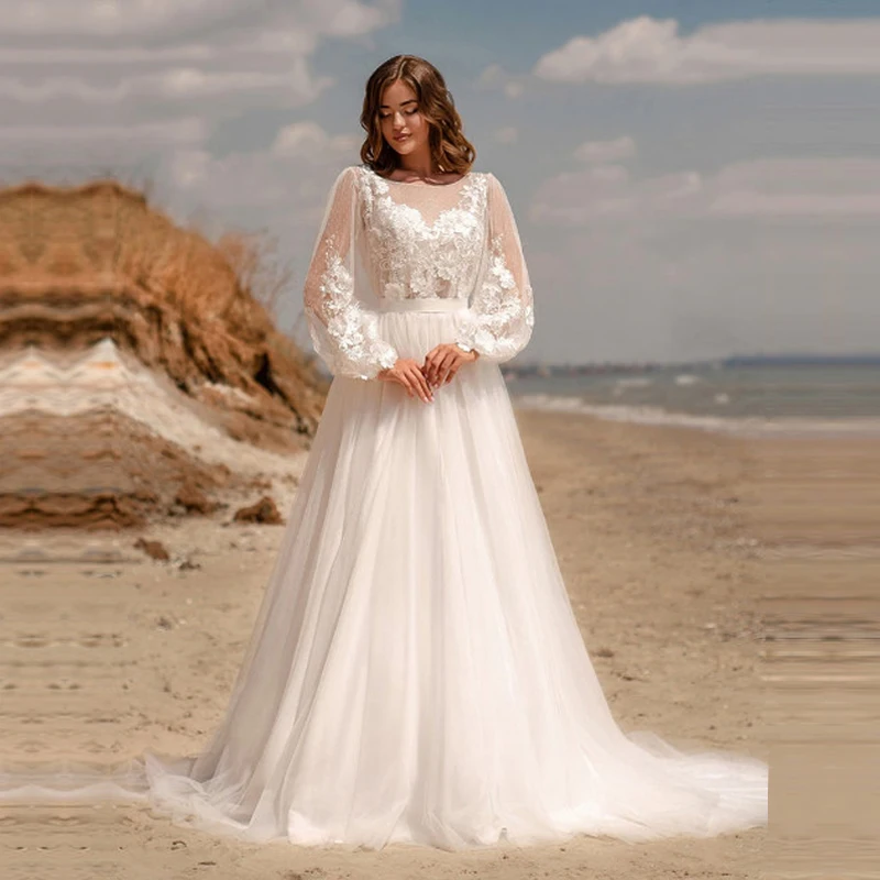 Long Sleeve Tulle A Line Wedding Dresses 2021 O-Neck Applique Lace Bridal Gown Custom Made Wedding Gowns Vestido de Noiva
Long Sleeve Tulle A Line Wedding Dresses 2021 O-Neck Applique Lace Bridal Gown Custom Made Wedding Gowns Vestido de Noiva