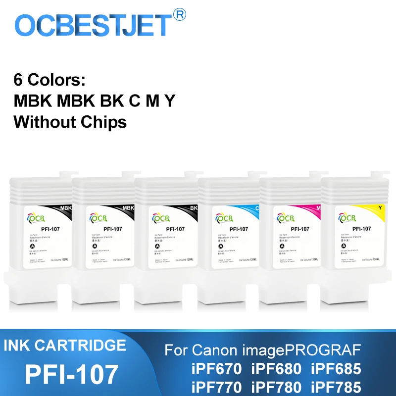 PFI-107 PFI107 перезаправляемый картридж без чипов для Canon iPF670 iPF680 iPF685 iPF770 iPF780 iPF785 принтер 130 мл 6 Цвета
PFI-107 PFI107 перезаправляемый картридж без чипов для Canon iPF670 iPF680 iPF685 iPF770 iPF780 iPF785 принтер 130 мл 6 Цвета