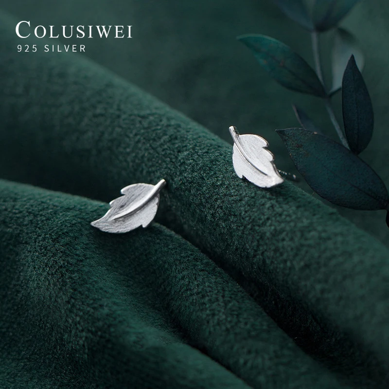 

Colusiwei Authentic 925 Sterling Silver Fashion Frosted Plant Leaves Stud Earring for Women Anti-Allergy Ear Pin Fine Jewelry