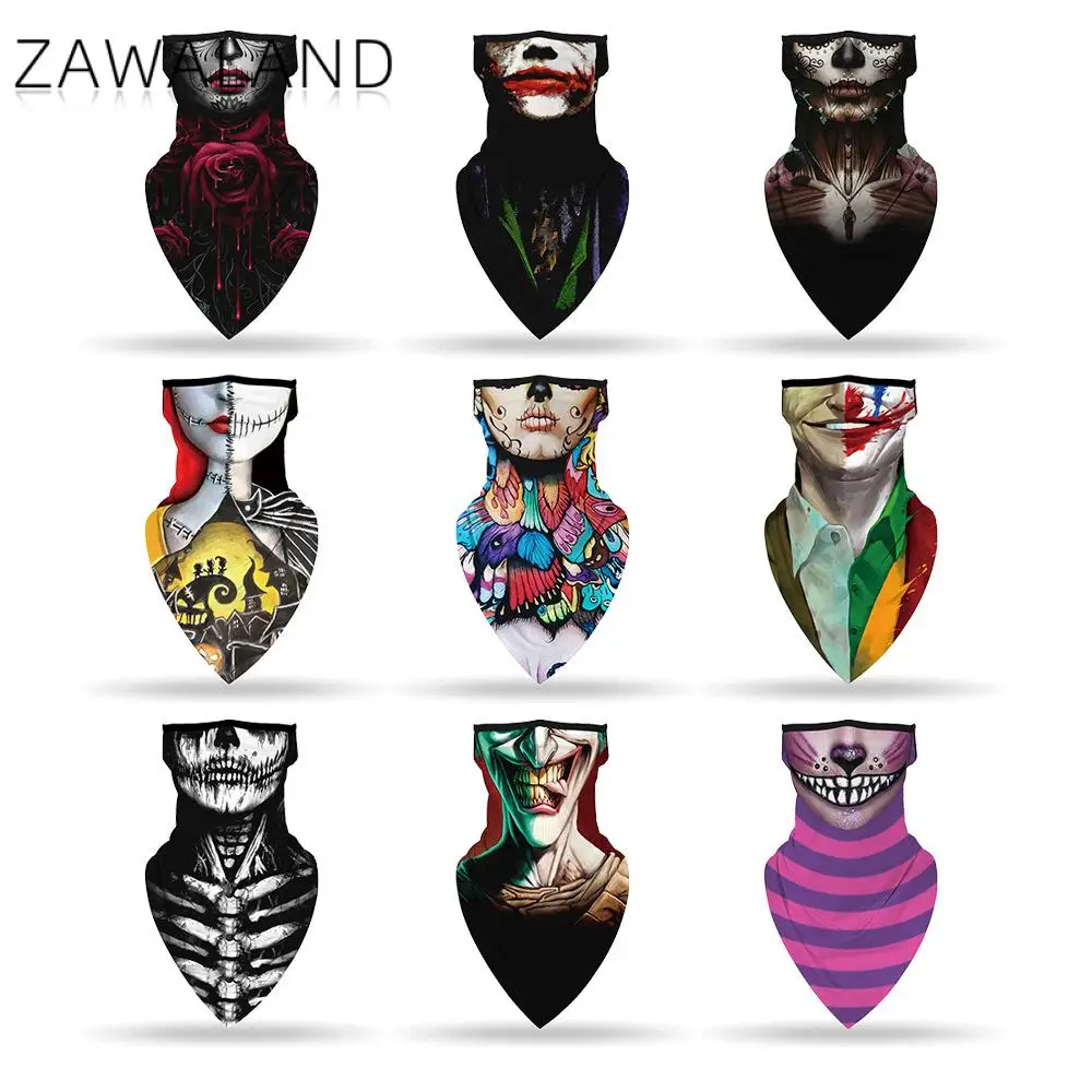 

Zawaland Skeleton Print Neckerchief Triangular Scarves Funny Joker Multi-Function Scarf Camping Hiking Ear Hang Neck Cover