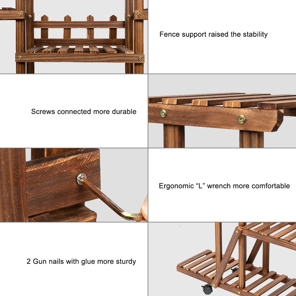 4-Layer Carbonized Wood Damp-proof Antiseptic Flower Rack Multi-layer Plant Stand Shelves Garden Patio Balcony With Wheels
4-Layer Carbonized Wood Damp-proof Antiseptic Flower Rack Multi-layer Plant Stand Shelves Garden Patio Balcony With Wheels