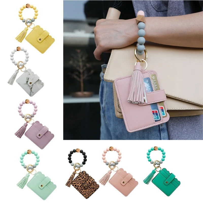 Wristlet Keychain Silicone Beaded Bracelet Leather Tassel Wallet Bangle Car Key Ring Card Holder for Women Girls
Wristlet Keychain Silicone Beaded Bracelet Leather Tassel Wallet Bangle Car Key Ring Card Holder for Women Girls