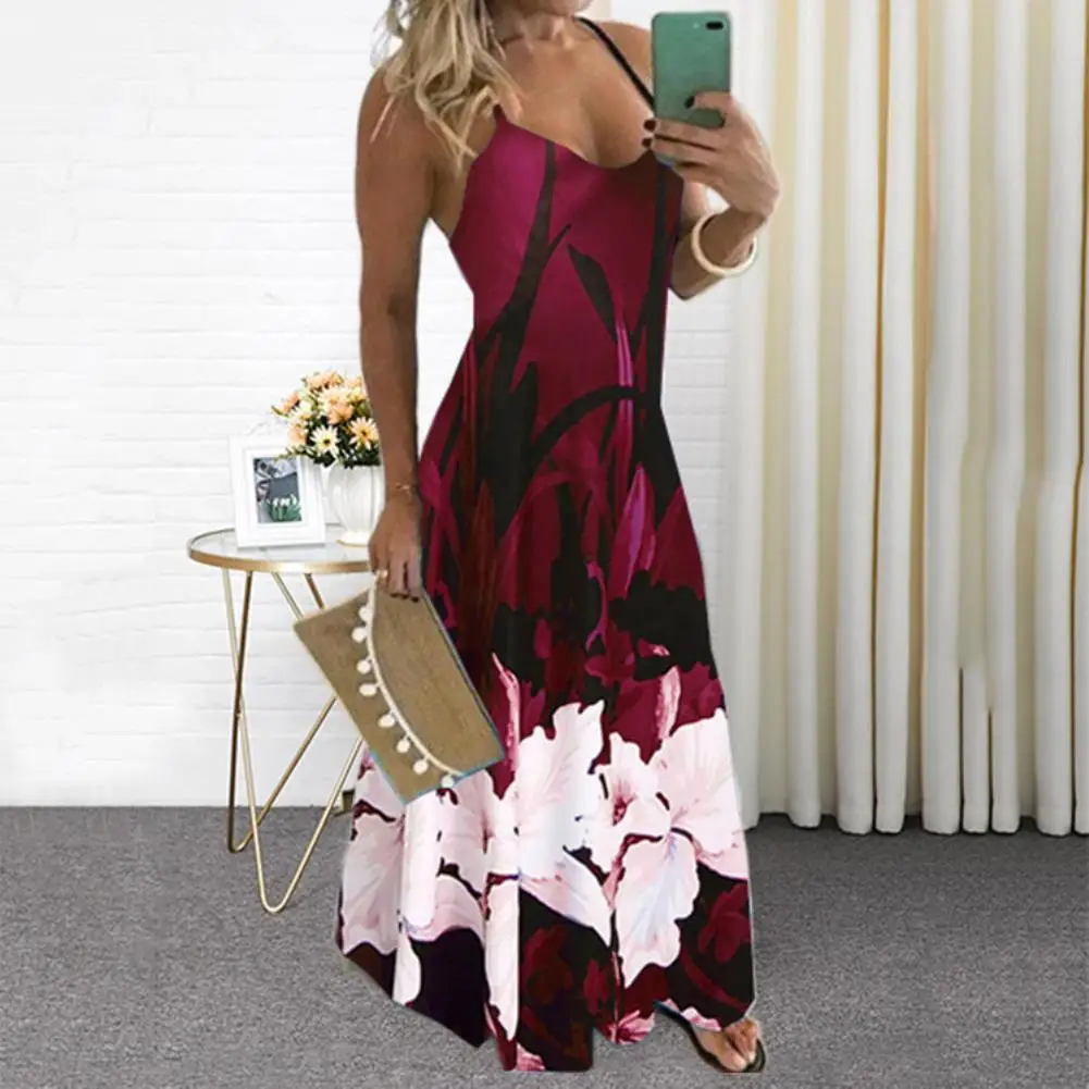 Women Lady Fashion V Neck Spaghetti Straps Floral Print Large Hem Long Sling Dress Casual Babydoll Clothing Slim Sundress
Women Lady Fashion V Neck Spaghetti Straps Floral Print Large Hem Long Sling Dress Casual Babydoll Clothing Slim Sundress