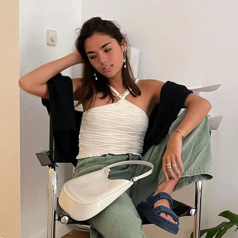 Knitted Tie Up Y2k Halter Crop Tank Tops Vest For Women Sexy Backless Fashion 2021Summer Casual White Tee Slim Outfits Female
Knitted Tie Up Y2k Halter Crop Tank Tops Vest For Women Sexy Backless Fashion 2021Summer Casual White Tee Slim Outfits Female