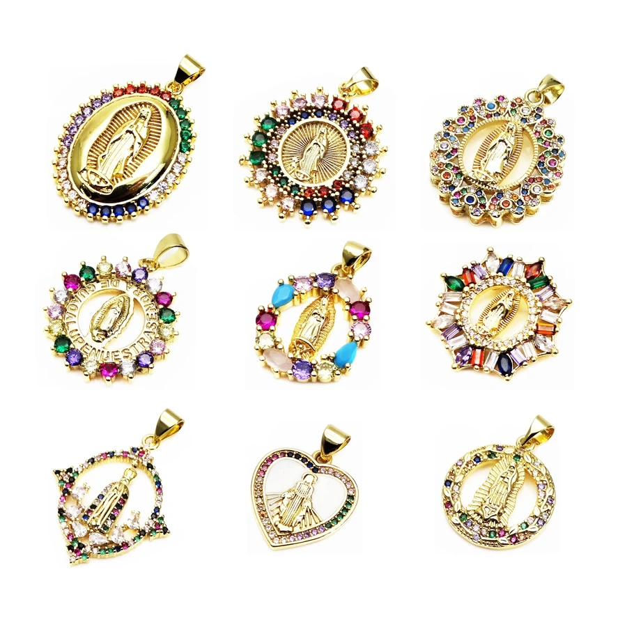 

Fashion colorful Zircon Pendant love heart Virgin Mary Pendant sun shape Pendant DIY jewelry accessories gift for friends