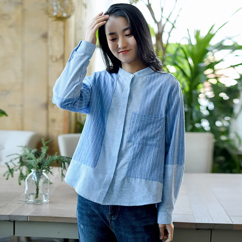 Women Spring high fashion light blue Patchwork Design Long Sleeve shirts blouses wholesale
Women Spring high fashion light blue Patchwork Design Long Sleeve shirts blouses wholesale