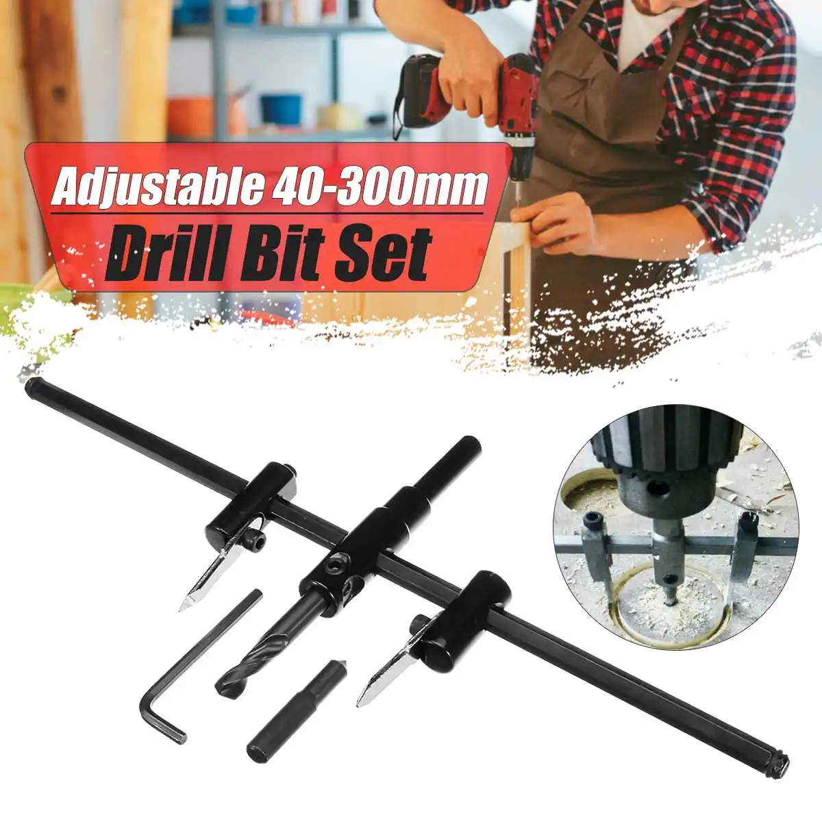 Adjustable 40-300mm Circle Hole Saw Cutter Wood Drywall Drill Bit Saw Round Cutting Tool
Adjustable 40-300mm Circle Hole Saw Cutter Wood Drywall Drill Bit Saw Round Cutting Tool