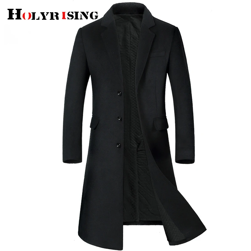 

HOLYRISING Men Long wool coat Thicken Men's trench coat Men's cashmere coat High-quality Woolen Overcoat Long Parka 19036-5