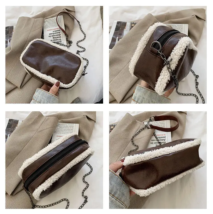 Soft PU Leather Female Small Square Shoulder Bag Design Splicing Plush Women Purse Handbags Vintage Ladies Chain Messenger Bags
Soft PU Leather Female Small Square Shoulder Bag Design Splicing Plush Women Purse Handbags Vintage Ladies Chain Messenger Bags