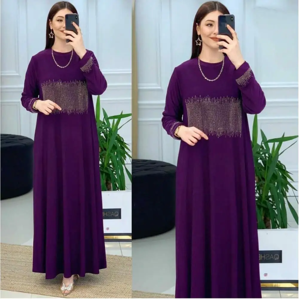 Middle East New Hot Drill Large Spliced Robe Woman Round Neck Long Sleeve Maxi Dress Office Lady Elegant Patchwork Long Vestidos
Middle East New Hot Drill Large Spliced Robe Woman Round Neck Long Sleeve Maxi Dress Office Lady Elegant Patchwork Long Vestidos