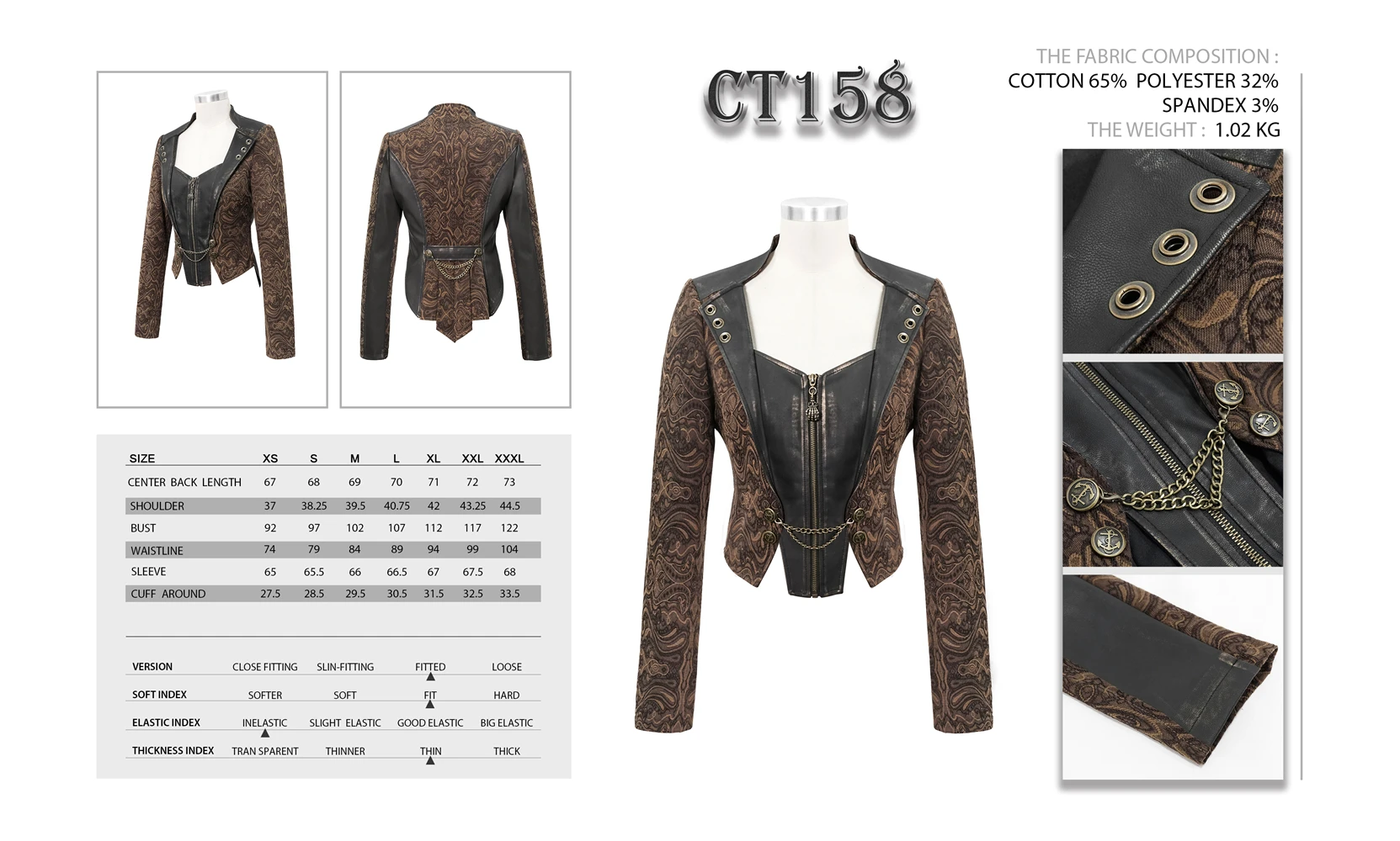 Devil Fashion Women's Steampunk Retro Long Sleeve Coat Punk Jacquard Zipper Cardigan Casual Jacket
Devil Fashion Women's Steampunk Retro Long Sleeve Coat Punk Jacquard Zipper Cardigan Casual Jacket