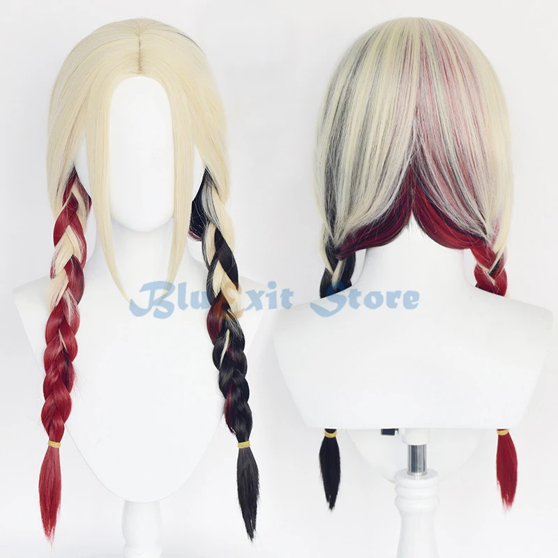 

60cm Long Braided Lolita Wig Harajuku Straight Hair Cute Middle Part Bangs Gold Red Black Twin Ponytails Chic Girls Cosplay