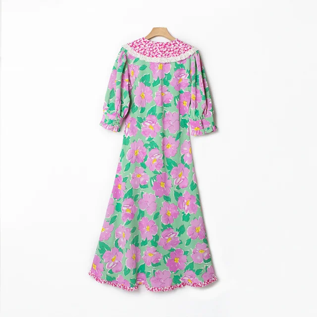 Women Lace Trim Peter pan Collar Robe Lace-up High Waist Floral Printing Autumn 2021 New Female Long Dress
Women Lace Trim Peter pan Collar Robe Lace-up High Waist Floral Printing Autumn 2021 New Female Long Dress