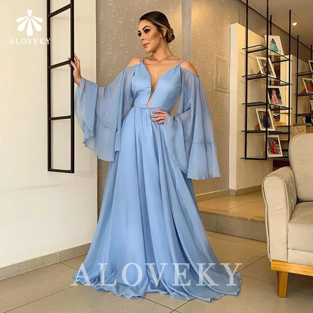 Long Sleeve Evening Dress Woman Sky Blue Chiffon Deep V-neck Elegant Dresses for Women Special Occasion Dresses Gowns Night 2021
Long Sleeve Evening Dress Woman Sky Blue Chiffon Deep V-neck Elegant Dresses for Women Special Occasion Dresses Gowns Night 2021