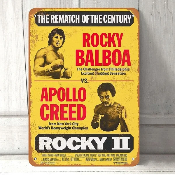 1979 Rocky Balboa Vs Apollo Creed Metal Tin Signs Art Wall Decor Iron Painting Poster Home Decoration 20*30cm
1979 Rocky Balboa Vs Apollo Creed Metal Tin Signs Art Wall Decor Iron Painting Poster Home Decoration 20*30cm