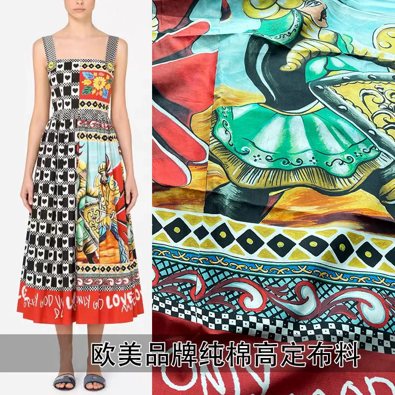 

21 New Products European American Alphabet Cotton Fabric Positioning High-end Retro Printing Women's Luxury Dress Surface Fabric