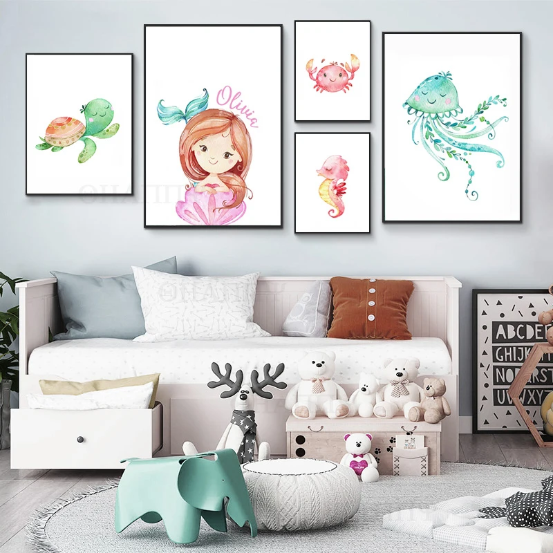 Watercolor Mermaid Marine Animal Turtle Canvas Poster Nursery Wall Art Girl Bedroom Decoration Printing Cartoon Painting
Watercolor Mermaid Marine Animal Turtle Canvas Poster Nursery Wall Art Girl Bedroom Decoration Printing Cartoon Painting
