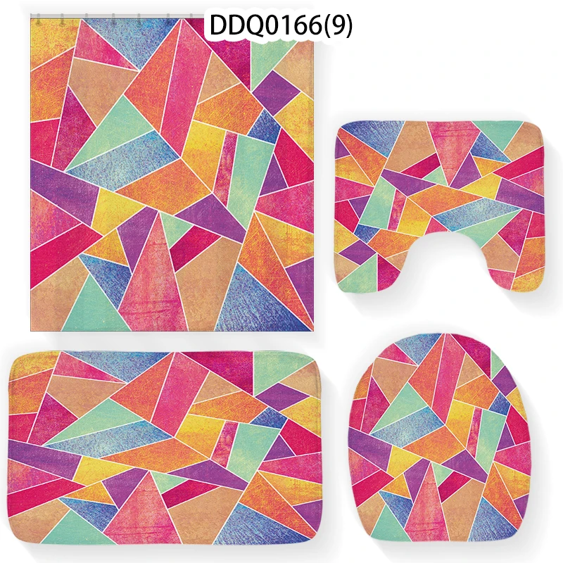 Bathroom Rug Art Geometric Shower Curtain Set Waterproof Non-slip Mat 4-piece Decorative Set Bathroom Toilet Cover Decoration
Bathroom Rug Art Geometric Shower Curtain Set Waterproof Non-slip Mat 4-piece Decorative Set Bathroom Toilet Cover Decoration