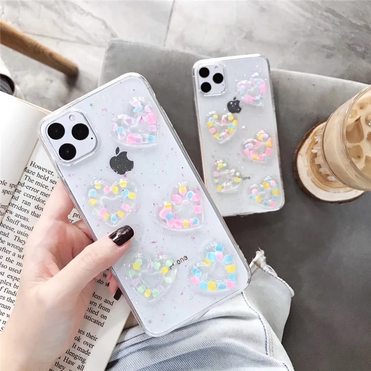 Блестящий 3D чехол для телефона с сердечками iphone 11 11Pro Max X XS XR 6 6S 7 8 Plus блестящий из