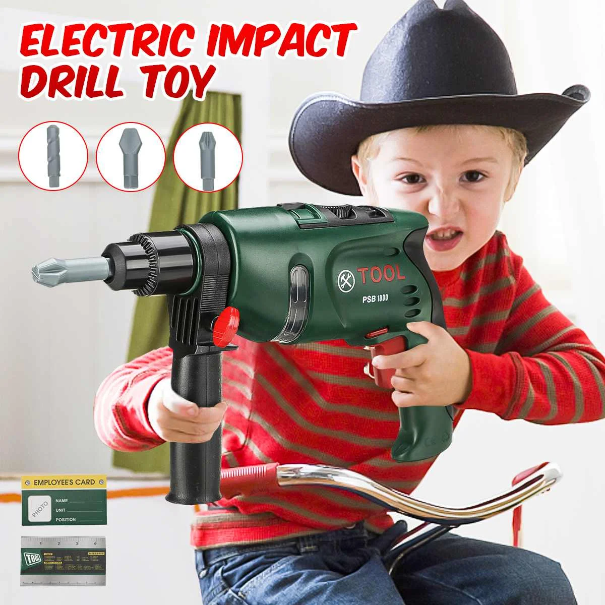 Electric Drill Toy Kid Pretend Play Tool Electric impact drill toy With Drill bits Outside Construction Toddler Christmas Gift 
Electric Drill Toy Kid Pretend Play Tool Electric impact drill toy With Drill bits Outside Construction Toddler Christmas Gift