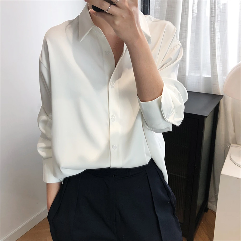 2021 New Chic Women Satin Silk Shirts Long Sleeve Loose Solid Turn Down Collar Elegant Office Ladies Work Wear Blouses Female
2021 New Chic Women Satin Silk Shirts Long Sleeve Loose Solid Turn Down Collar Elegant Office Ladies Work Wear Blouses Female