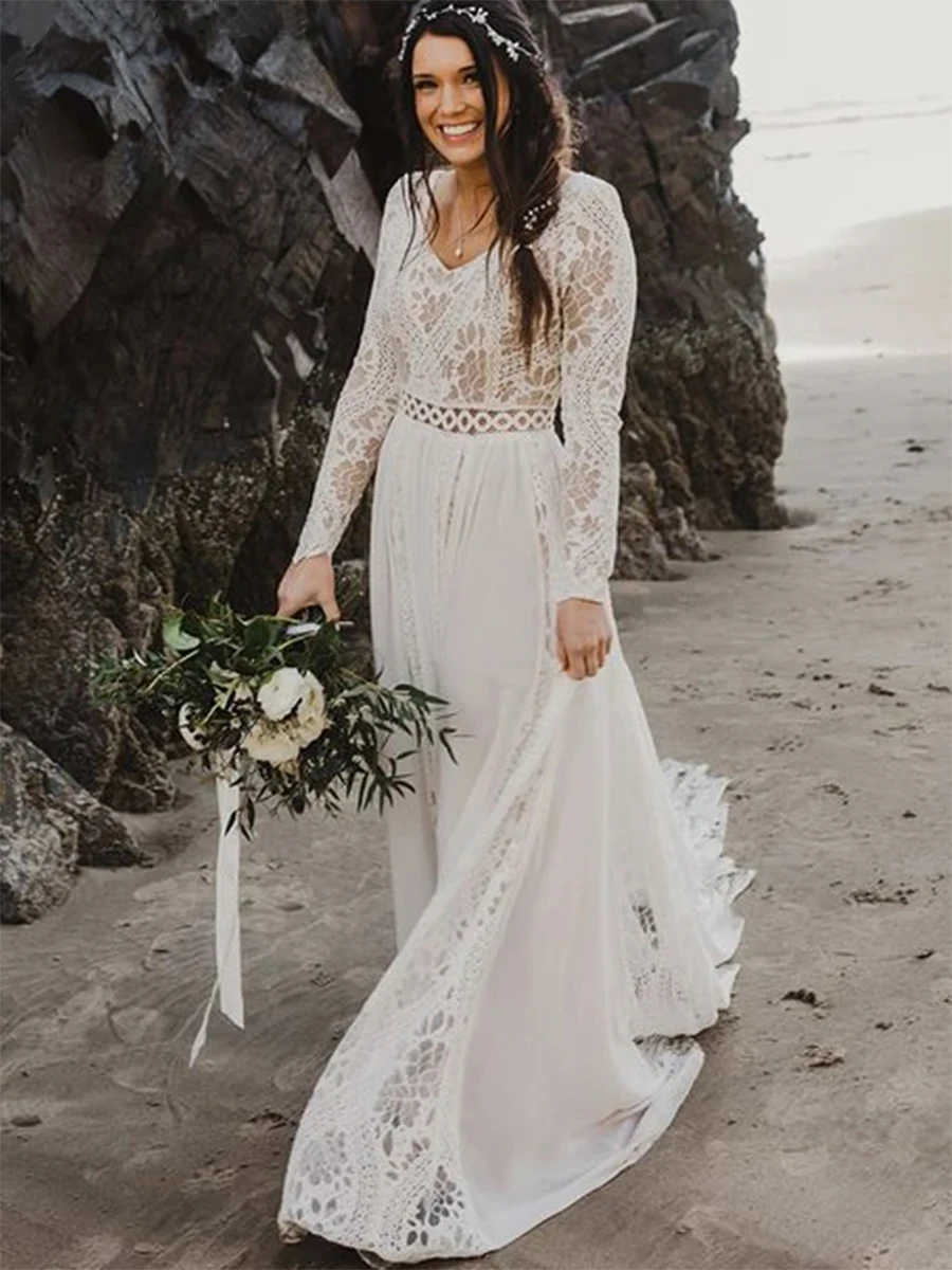 2021 New Wedding Party Dress Lace A-Line Court Train Floor-Length Sexy V-Neck Long Sleeves With Zipper-Up Bridal Dresses
2021 New Wedding Party Dress Lace A-Line Court Train Floor-Length Sexy V-Neck Long Sleeves With Zipper-Up Bridal Dresses