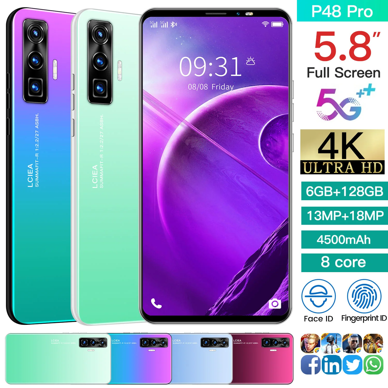 Hot Sale Galxy P48 Pro Dual SIM 4500mAh Face Fingerprint Unlock Smartphone Andriod 10 5.8 Inch HD 8Core RAM 128 GB Mobile Phone
Hot Sale Galxy P48 Pro Dual SIM 4500mAh Face Fingerprint Unlock Smartphone Andriod 10 5.8 Inch HD 8Core RAM 128 GB Mobile Phone