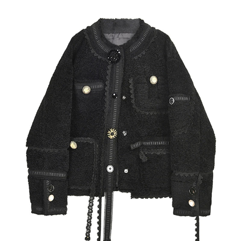 Imitated Lamb Hair Short Black Gothic Jacket Female Autumn Winter New Fashion Lace Stitching Plus Velvet Jacket Long Sleeve Tops
Imitated Lamb Hair Short Black Gothic Jacket Female Autumn Winter New Fashion Lace Stitching Plus Velvet Jacket Long Sleeve Tops