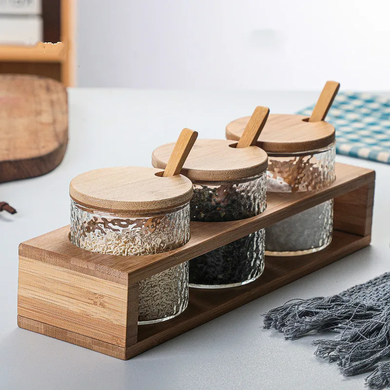 280Ml Japan-Style Hammered Glass Storage Jar Set Straight Bamboo Shelf Seasoning Box Kitchen Salt Sugar Seasoning Bottle Tool
280Ml Japan-Style Hammered Glass Storage Jar Set Straight Bamboo Shelf Seasoning Box Kitchen Salt Sugar Seasoning Bottle Tool