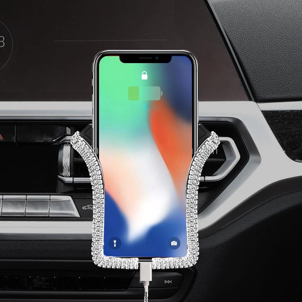 Universal Car Phone Holder Car Air Outlet Bracket with Bling Crystal Rhinestone Decoration Fashionable Beautiful for 4-6 Inches
Universal Car Phone Holder Car Air Outlet Bracket with Bling Crystal Rhinestone Decoration Fashionable Beautiful for 4-6 Inches