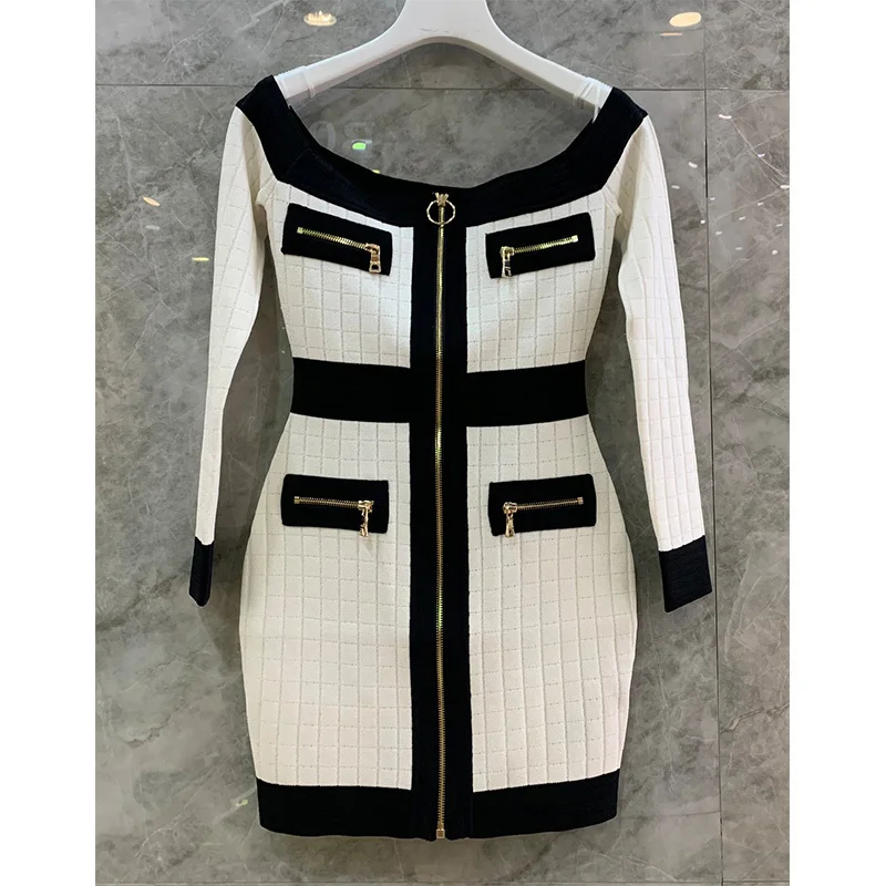 Fashioneye 21 Autumn Women Kintted Mini Dress Long Sleeve Slash Neck Off Shoulder Zipper Dress Sexy Bodycon Package Hip Dresses
Fashioneye 21 Autumn Women Kintted Mini Dress Long Sleeve Slash Neck Off Shoulder Zipper Dress Sexy Bodycon Package Hip Dresses
