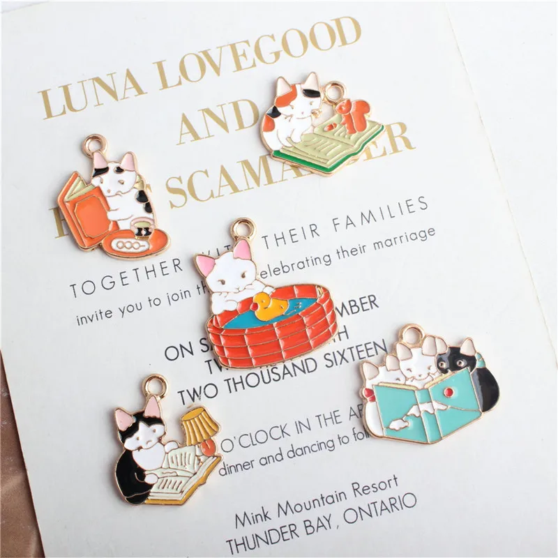 Julie Wang 5pcs Enamel Cartoon Cat Charms Reading Book Alloy Animal Pendant Necklace Bracelet Jewelry Making Accessory
Julie Wang 5pcs Enamel Cartoon Cat Charms Reading Book Alloy Animal Pendant Necklace Bracelet Jewelry Making Accessory