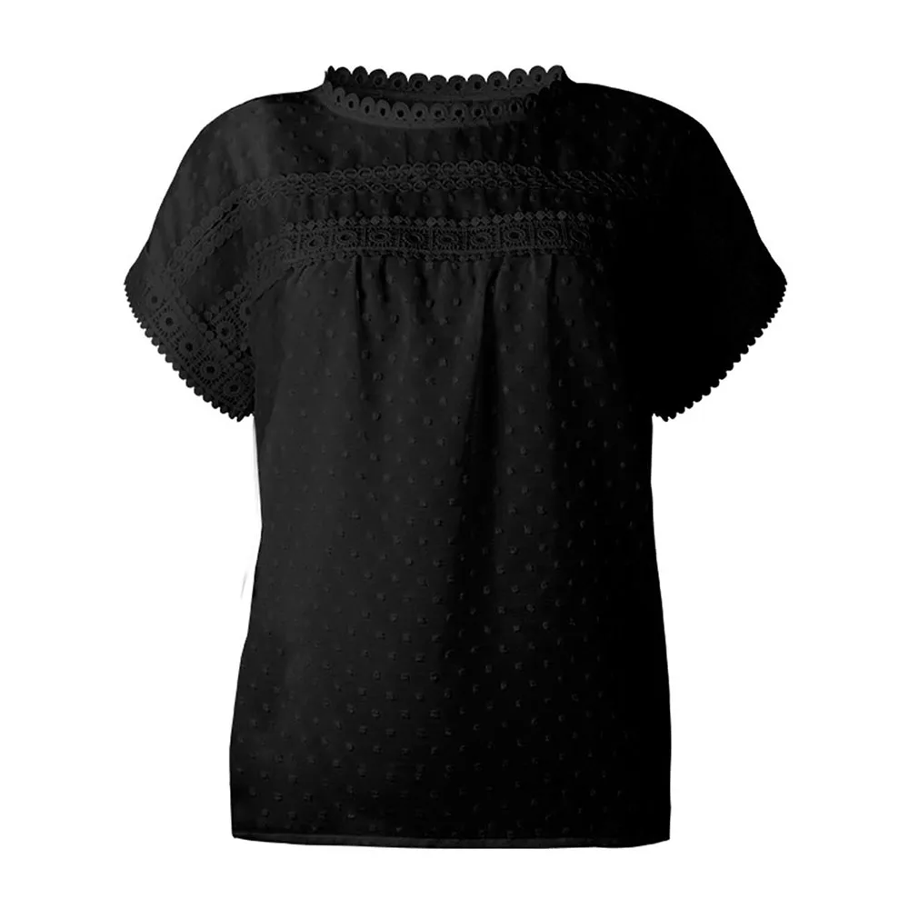 Elegant O Neck Lace Crochet Pompom Short Sleeve Casual Shirt Top Women Office Lady Chiffon Blouse Hollow Out Women's Clothes 
Elegant O Neck Lace Crochet Pompom Short Sleeve Casual Shirt Top Women Office Lady Chiffon Blouse Hollow Out Women's Clothes