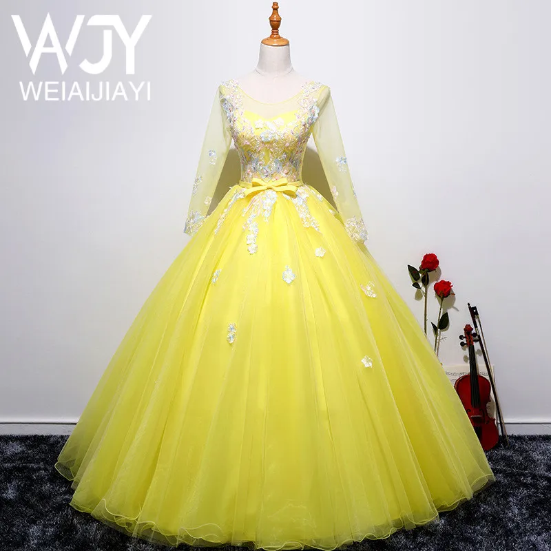 Gorgeous Scoop Sheer Neck Pink Yellow Long Lady Prom Dress Full Sleeve Tulle Appliques Bow Lace up Birthday Party Pageant Dress
Gorgeous Scoop Sheer Neck Pink Yellow Long Lady Prom Dress Full Sleeve Tulle Appliques Bow Lace up Birthday Party Pageant Dress