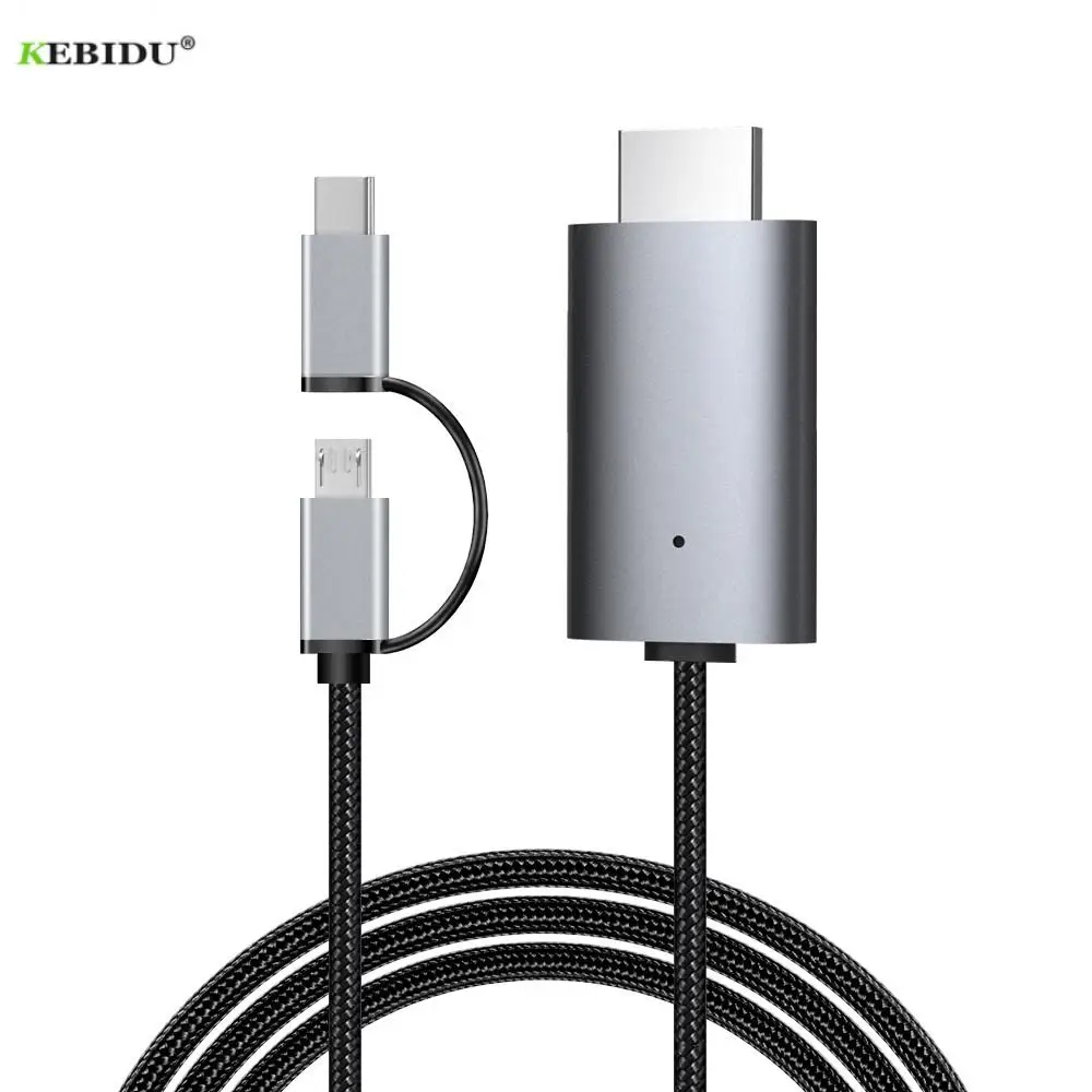 Kebidu 2 в 1 аудио-видео кабель Micro USB Type-C к Hdmi-совместимый HDTV кабели для Xiaomi Huawei Redmi