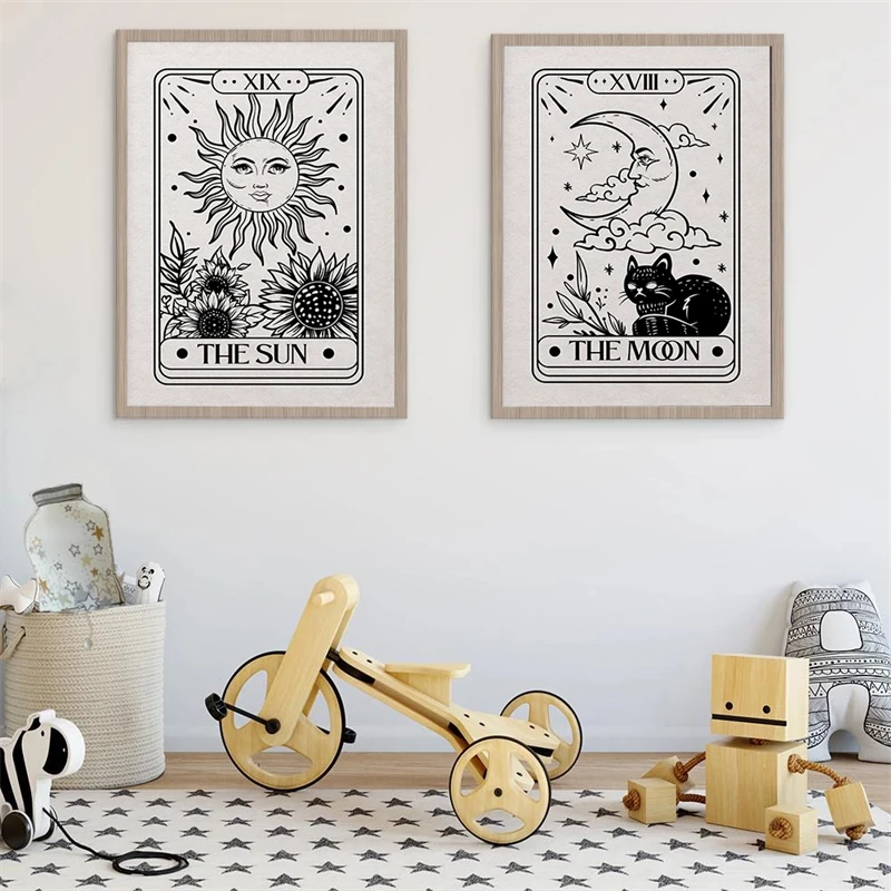 Boho Style Black and White Sun Moon Tarot Poster Cat Sunflower Canvas Painting Modern Abstract Wall Picture Home Decor
Boho Style Black and White Sun Moon Tarot Poster Cat Sunflower Canvas Painting Modern Abstract Wall Picture Home Decor