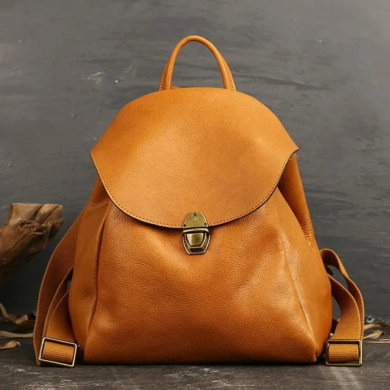 

Retro Genuine Leather Backpack Luxury Women Cow Leather Brown Backbag Fashion Female Bagpack Backpacks For Teenage Girls Bookbag