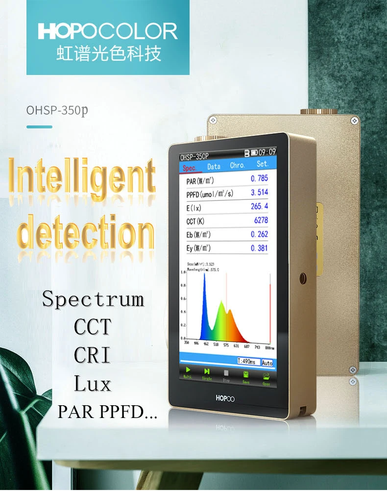 Портативный спектрометр OHSP350P Hopoocolor Par Ppfd Cct Cri Lux для теплицы садоводства
Портативный спектрометр OHSP350P Hopoocolor Par Ppfd Cct Cri Lux для теплицы садоводства
