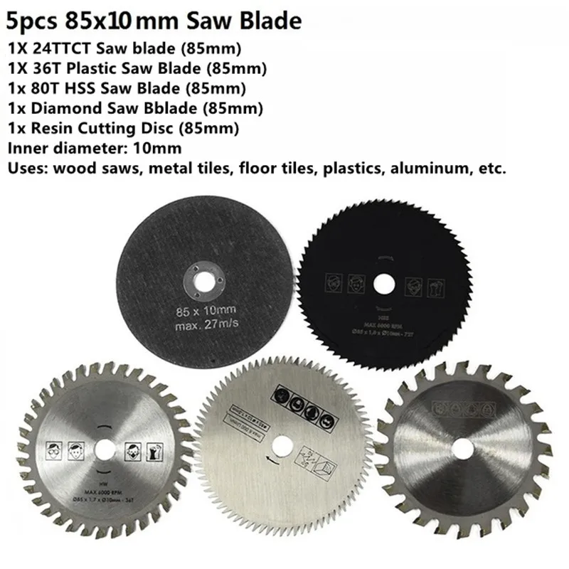 5pcs 85mm Cutting Tool Wood Saw Blades for Multi-function Power Tool Circular Saw Blade Bore 10mm Wood Cutting Disc
5pcs 85mm Cutting Tool Wood Saw Blades for Multi-function Power Tool Circular Saw Blade Bore 10mm Wood Cutting Disc