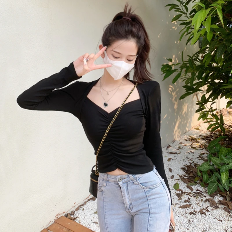 Fashion Trend All-match Folds Korean Clothes Spring/Autumn Short Section Women's Clothing Casual High Street T-Shirts V-Neck
Fashion Trend All-match Folds Korean Clothes Spring/Autumn Short Section Women's Clothing Casual High Street T-Shirts V-Neck