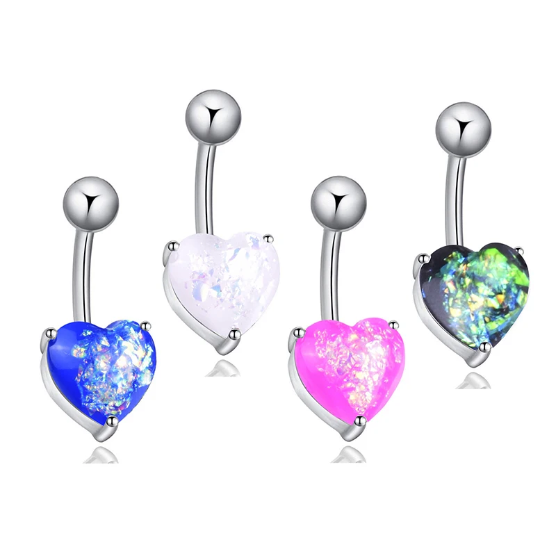 

1pc Heart Navel Piercing Opal Belly Button Rings Bar Surgical Steel Ombligo Stud Sexy Belly Barbell for Woman Body Jewelry 14G
