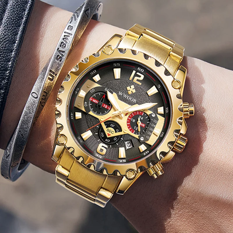 WWOOR 2021 New Top Brand Luxury Fashion Golden Men Watch Sports Chronograph Quartz Calendar Waterproof Wristwatches Reloj Hombre
WWOOR 2021 New Top Brand Luxury Fashion Golden Men Watch Sports Chronograph Quartz Calendar Waterproof Wristwatches Reloj Hombre