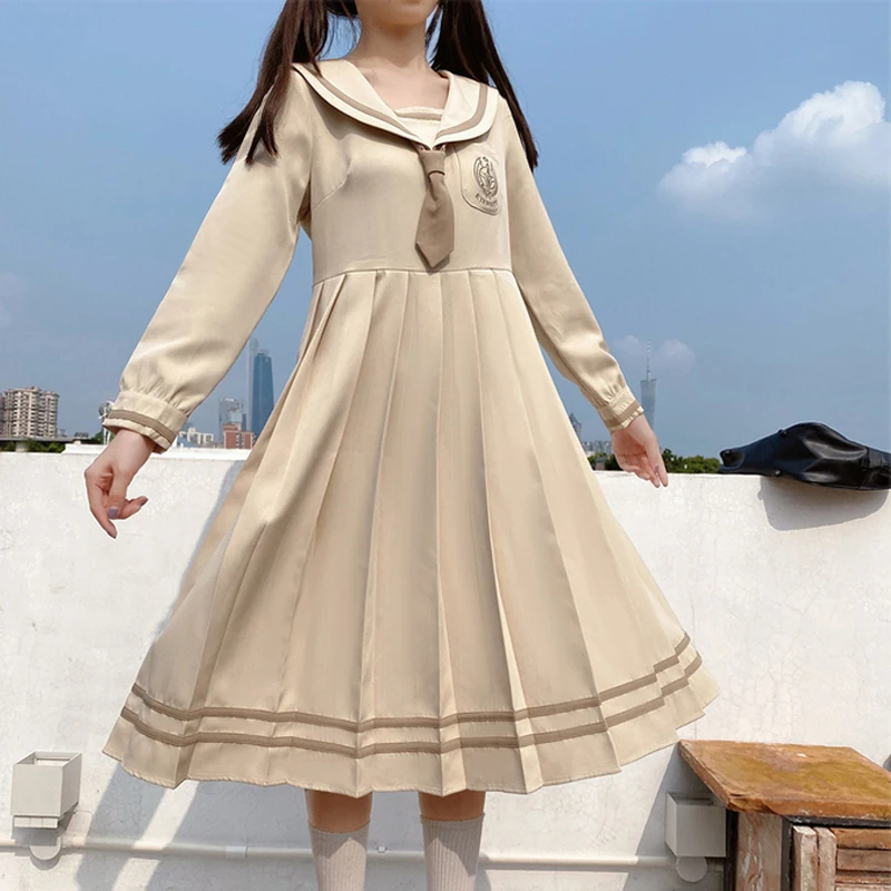 Japanese Mori Girls JK Kawaii Dress College Wind Navy Collar Long Sleeve Pleated Dress Casual Harajuku A-Line Loose Women Dress
Japanese Mori Girls JK Kawaii Dress College Wind Navy Collar Long Sleeve Pleated Dress Casual Harajuku A-Line Loose Women Dress