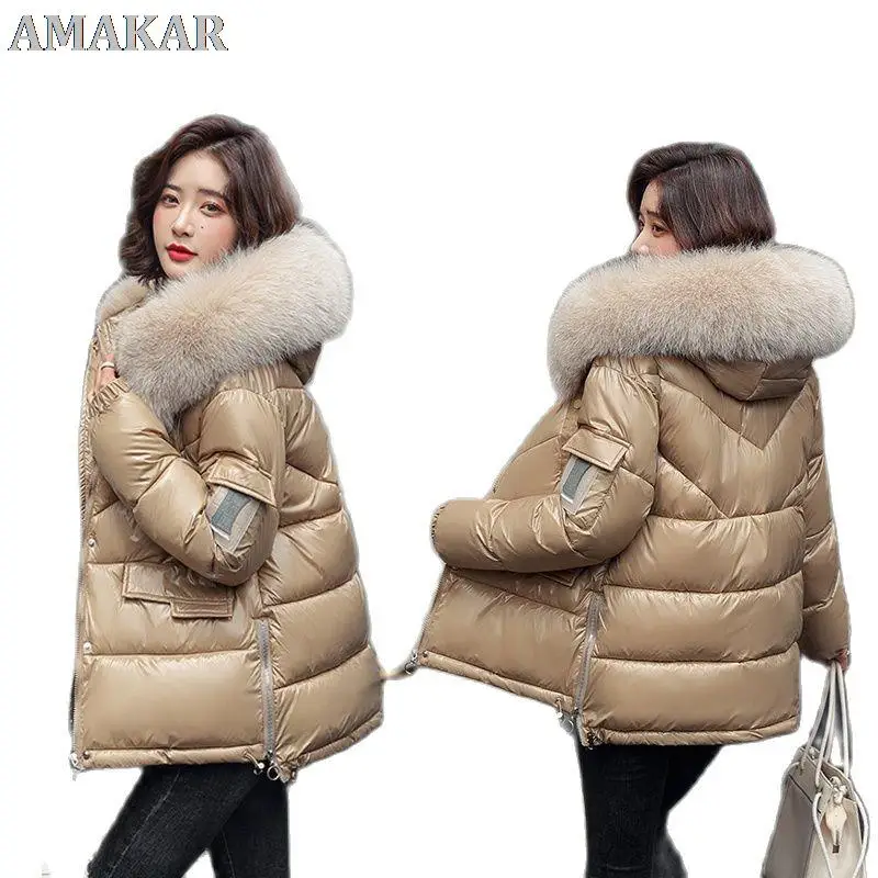 

Новинка 2021, пуховик из хлопка, женские зимние куртки, женское теплое толстое пальто с большим меховым воротником и хлопковой подкладкой