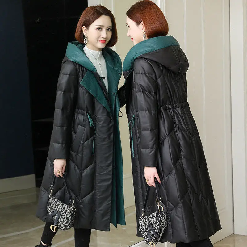 Women 2021 Winter Fashion Thick Warm PU Leather Vintage Hooded Long Sleeve Parkas Female Chic Korean Long Jacket Overcoats E124
Women 2021 Winter Fashion Thick Warm PU Leather Vintage Hooded Long Sleeve Parkas Female Chic Korean Long Jacket Overcoats E124