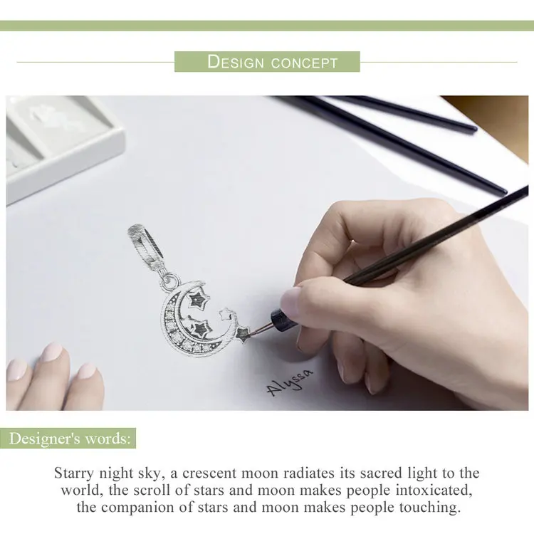 Anomokay Authentic 925 Sterling Silver Sparkling Sky Moon Star Clear CZ Dangle Charm fit Bracelet S925 Pendant Jewelry | Украшения и