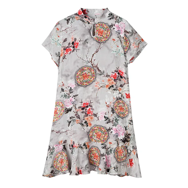19284 Fashionable Women's Summer Fashion Improved Cheongsam Print Stand Collar Show Thin Silk Silk Short Sleeve Dress
19284 Fashionable Women's Summer Fashion Improved Cheongsam Print Stand Collar Show Thin Silk Silk Short Sleeve Dress
