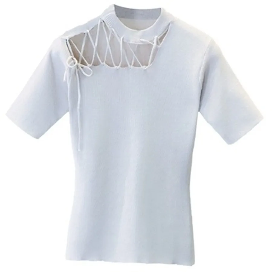 Korea T-shirt Girls Chic Hollow Straps Shoulder Short-sleeved Female Summer Slim Tees Cotton O-Neck Knitted Solid Color
Korea T-shirt Girls Chic Hollow Straps Shoulder Short-sleeved Female Summer Slim Tees Cotton O-Neck Knitted Solid Color