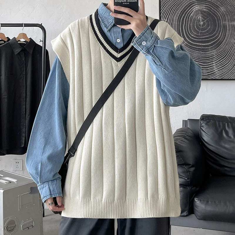 Autumn Winter V-neck Sweater Vest Men Warm Fashion Casual Knitted Pullover Men Loose Large Size Sleeveless Sweater Mens Jumper
Autumn Winter V-neck Sweater Vest Men Warm Fashion Casual Knitted Pullover Men Loose Large Size Sleeveless Sweater Mens Jumper