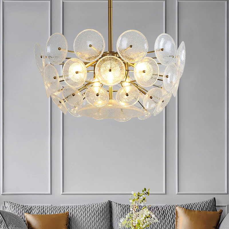 

Deyidn Modern Chandelier Round Ceiling Frosted Glass Copper Hanging Lamp luxury Pendant Lights For Living Bedroom Dining Room